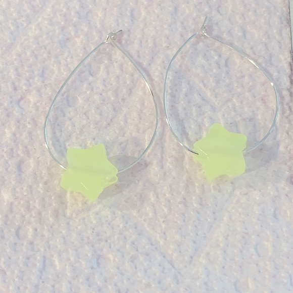 Hand Crafted Jewelry - HANDMADE Teardrop Hoop Earrings Sterling Silver Luminous Star bead yello…